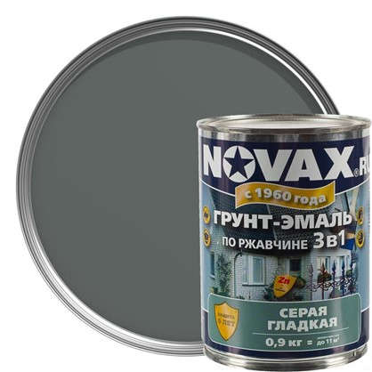 Эмаль-грунт по ржавчине Novax 3в1 цвет серый 0.9 кг