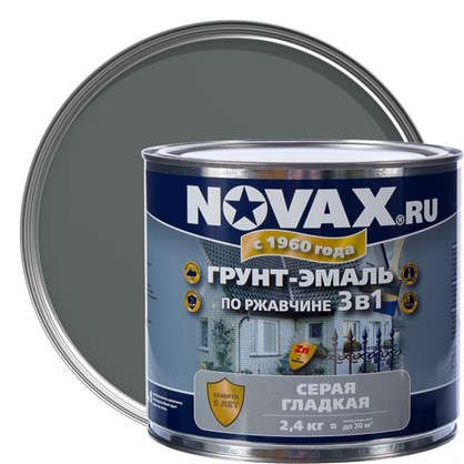 Эмаль-грунт по ржавчине Novax 3в1 цвет серый 2.4 кг