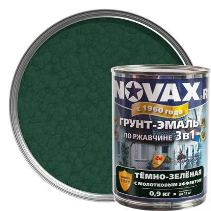 Эмаль молотковая Novax 3в1 цвет темно-зеленый 0.9 кг