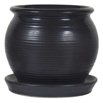 Горшок цветочный Венге чёрный 0.65 л 117 мм керамика с поддоном