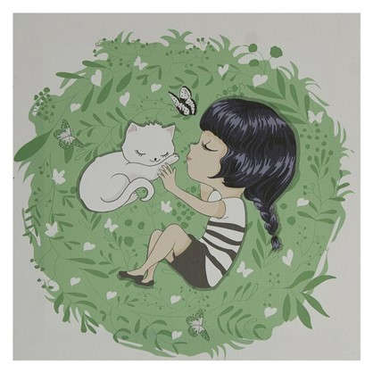 Картина на холсте 30х30 см Девочка с котом