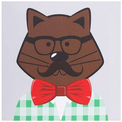 Картина на холсте 30х30 см Hipster cat цвет коричневый