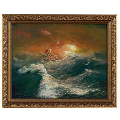 Картина в раме 40x50 см Лодка шторм