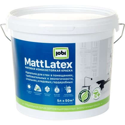 Краска для стен и потолков Jobi Mattlatex база А 5 л в 