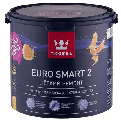 Краска Tikkurila Euro Smart-2 цвет белый 2.7 л в 