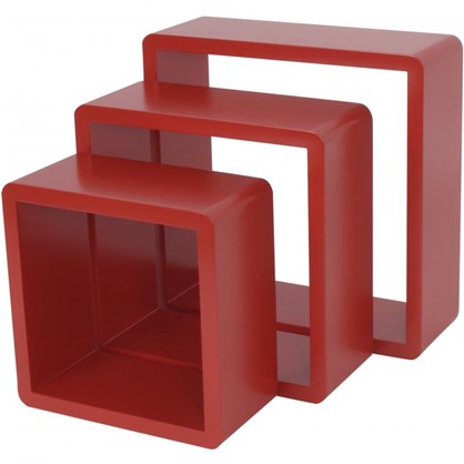 Полка кубическая 20х10 см/24х10 см/28х10 см цвет красный 3 шт.