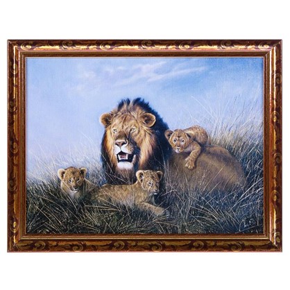 Постер в раме 30х40 см Лев с львятами