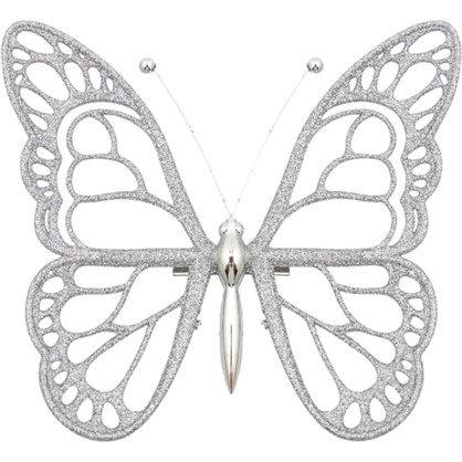 Украшение Новогоднее Бабочка Пластик Цвет Серебро в 
