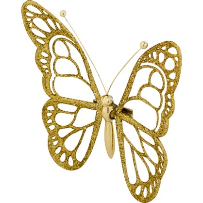 Украшение Новогоднее Бабочка Пластик Цвет Золото